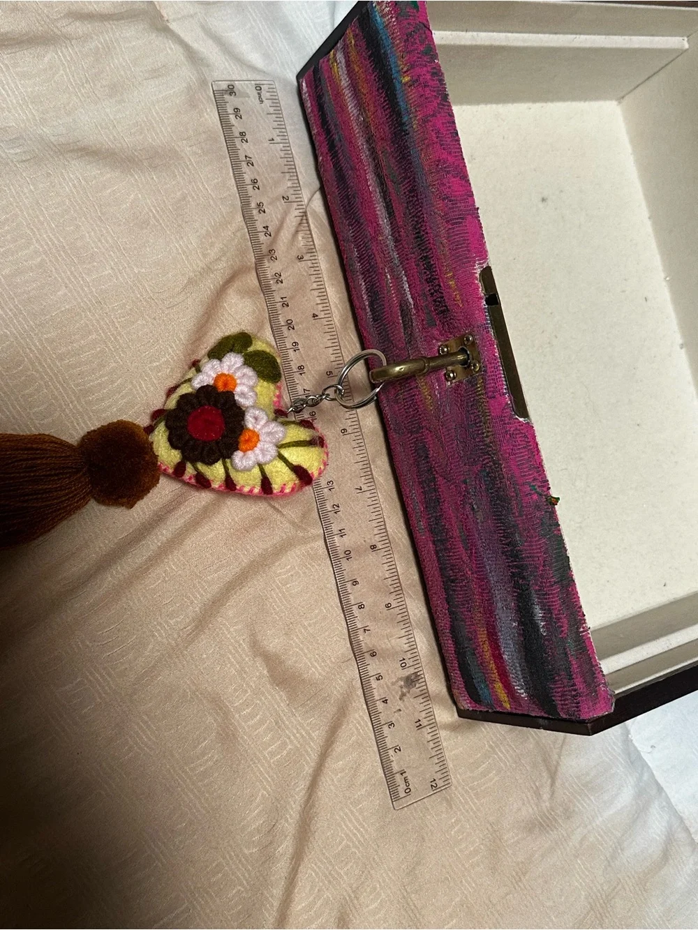 Hand-Painted Striped Jewelry Box with Cactus Motif